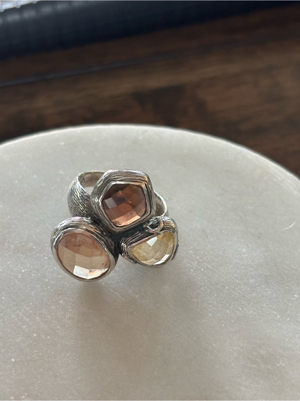 Silpada Multi-Stone Silver Cocktail Ring with Brown and Champagne Gemstones